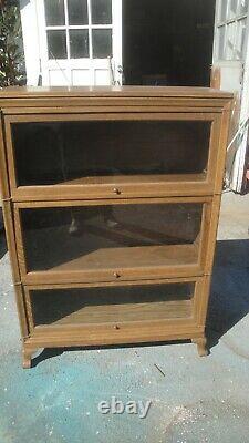 Tiger Oak Barrister Bookcase Book Case c 1910 3 Sections Top Base Antique Old