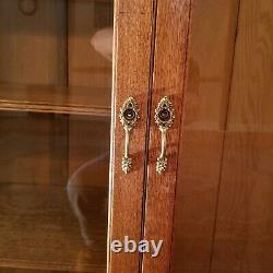 Tiger Oak Bookcase China Cabinet Wavy Glass Clock Shelf 70x49x14