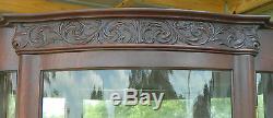 Tiger Oak Bow Front China Display CabinetOriginal Mirrored BackGlass shelves