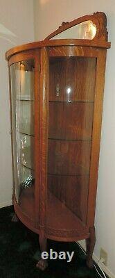 Tiger Oak Curved Glass Display Case Mint Condition