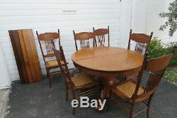 Tiger Oak Dining Set of Claw Feet Table with 4 Leaves and 6 Chairs 1031