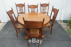 Tiger Oak Dining Set of Claw Feet Table with 4 Leaves and 6 Chairs 1031