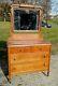Tiger Oak Dresser With Swivel Beveled Mirror, Applied Carvings Antique
