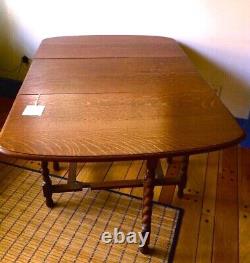 Tiger Oak Drop Leaf Table Barley Twist and Chair