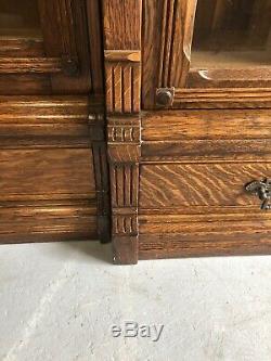 Tiger Oak Eastlake Victorian 3 Piece 3 Door/Draw Bookcase 62 1/2 X 66 X 17