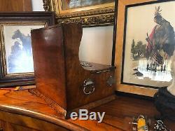 Tiger Oak Mirrored English Victorian Cribbage Game Portable Bar Whiskey Decanter