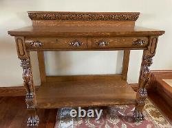 Tiger Oak Server Buffet With Griffins and Detailed Carvings