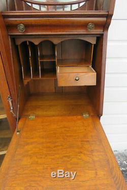 Tiger Oak Side by Side Bookcase Display Cabinet with Secretary Desk 1453