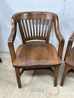 Tiger oak antique Heywood Wakefield banker lawyers courthouse chairs pair 1920