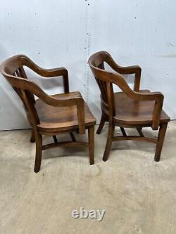 Tiger oak antique Heywood Wakefield banker lawyers courthouse chairs pair 1920