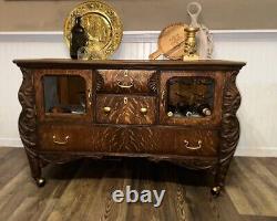 Tiger oak antique buffet sideboard