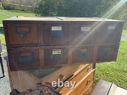 Tiger oak antique card catalog sections paneled sides 8 drawers stacking globe