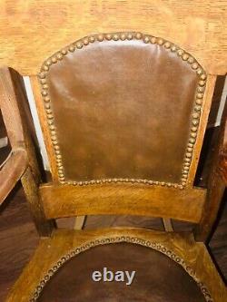 Tiger oak antique turn of the century rocking Chair Leather seat and back rare
