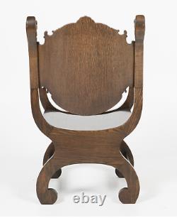 Tiger oak lion head throne chair heavily carved late victorian roman chair clean