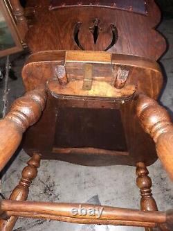 Tigers Oak 1800s Antique Chair Embossed Leather Courting Couple Panel Phoenix Co