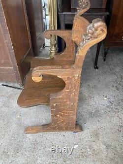 Unusual Chinese Fu Dog Carved Tiger Oak Tub Chair Victorian 1890 Wow