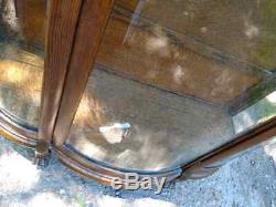 VICTORIAN TIGER OAK curved glass Bow Front China Display Cabinet with 2 kEYS