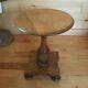 Vtg Quartersawn Tiger Oak Round Carved Pedestal Table Victorian Foot Nightstand