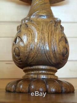 VTG Quartersawn Tiger Oak Round Carved Pedestal Table Victorian Foot Nightstand