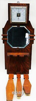 Very Stylish Antique Art Deco Tiger Oak Hall Mirror with Brushes & Barometer