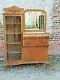 Victorian Antique Tiger Oak Side By Side China Cabinet With Claw Feet