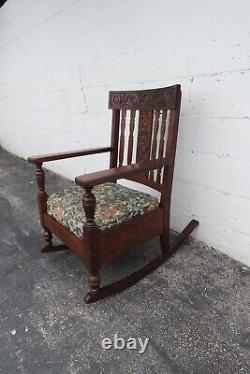 Victorian Early 1900s Carved Tiger Oak Rocking Chair 4941