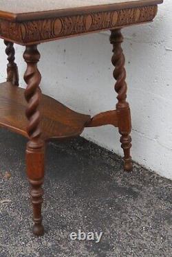 Victorian Early 1900s Carved Tiger Oak Side End Table Spindle Legs 4692