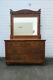 Victorian Early 1900s Tiger Oak Hand Carved Large Dresser With Mirror 1075