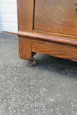 Victorian Early 1900s Tiger Oak Hand Carved Large Dresser with Mirror 1075