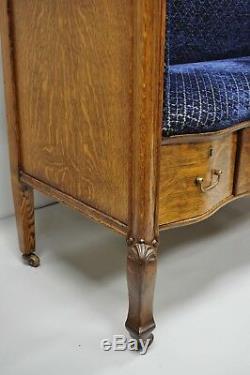 Victorian Golden Tiger Oak Dresser Chest Re-purposed to Upholstered Entry Bench