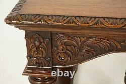 Victorian Hand Carved Tiger Oak Library Table, Library Hall Desk, Scotland 1880