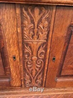 Victorian Hand Carved Tiger Oak Sideboard