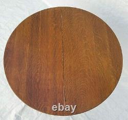 Victorian Round or Oval Solid Tiger Oak Dining Table & 2 Skirted Leaves 45 in