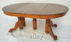 Victorian Round or Oval Solid Tiger Oak Dining Table & 2 Skirted Leaves 45 in