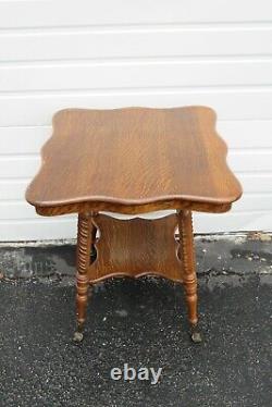 Victorian Solid Tiger Oak Glass Ball and claw Feet 1900s Side End Table 2155