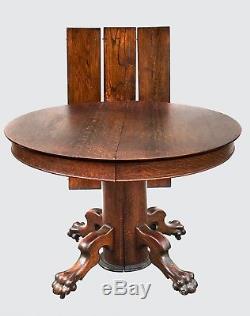 Victorian Tiger Oak Antique Pedestal Dining Table & 3 Leaves Probably Hastings
