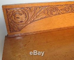 Victorian Tiger Oak Antique Server Sideboard With Spectacular Carved Designs