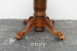 Victorian Tiger Oak Claw Feet Round Dinette Dining Table and 3 Leaves 2182