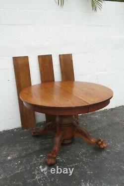Victorian Tiger Oak Claw Feet Round Dinette Dining Table and 3 Leaves 2182