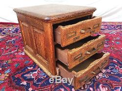 Victorian Tiger Oak Raised Panel 3 Drawer Office Desktop Antique File Cabinet