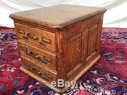 Victorian Tiger Oak Raised Panel 3 Drawer Office Desktop Antique File Cabinet