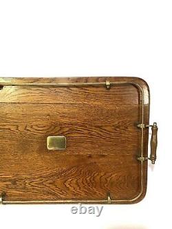 Victorian Tigers Oak & Brass Butlers Serving Tray With Gallery Country House