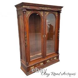 Victorian heavily carved tiger oak two door bookcase 1880 gilt quartersawn