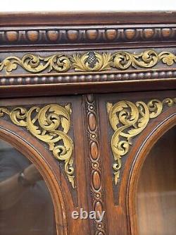 Victorian heavily carved tiger oak two door bookcase 1880 gilt quartersawn