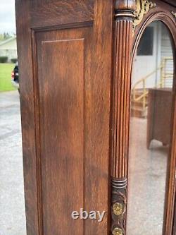 Victorian heavily carved tiger oak two door bookcase 1880 gilt quartersawn