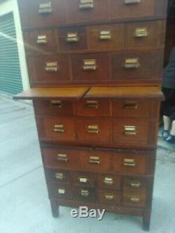Vintage 1900s library tiger oak, 11 pieces filing cabinet