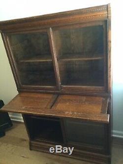 Vintage 19th C Danner Tiger Oak Bookcase / Desk Unit