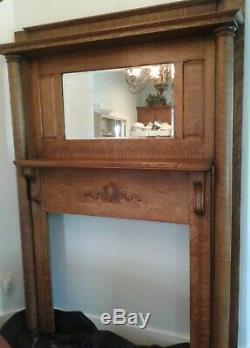 Vintage American Tiger Oak Fireplace, Antique Fireplace Surrounds With Mirror