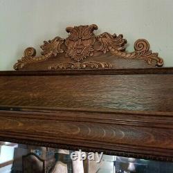 Vintage-Antique 1900-20's Tiger Oak Fireplace Surround with Beveled Mirror