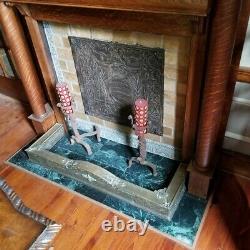 Vintage-Antique 1900-20's Tiger Oak Fireplace Surround with Beveled Mirror
